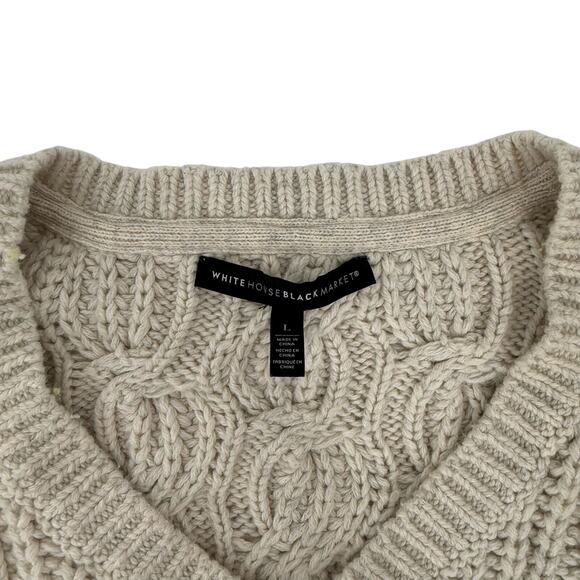 WHBM Chunky Sweater Cable Knit Wool Blend Cream White Cozy Large - Picture 7 of 8